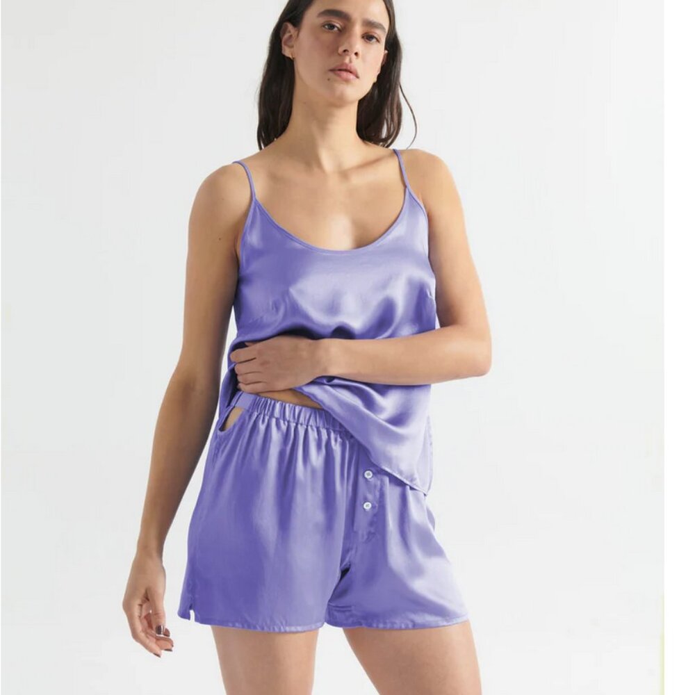 ARAKS short top pajama set size S. 100% silk. Wisteria purple.